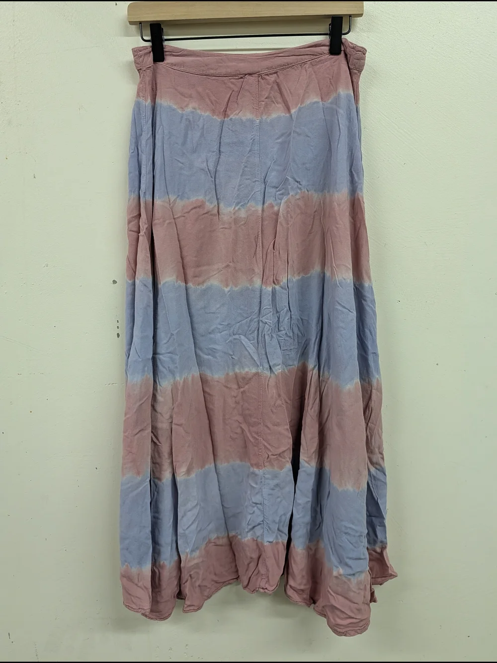 RAGA Striped Button-Front Rayon Maxi Skirt in Pink and Light Blue Tie Dye Small
